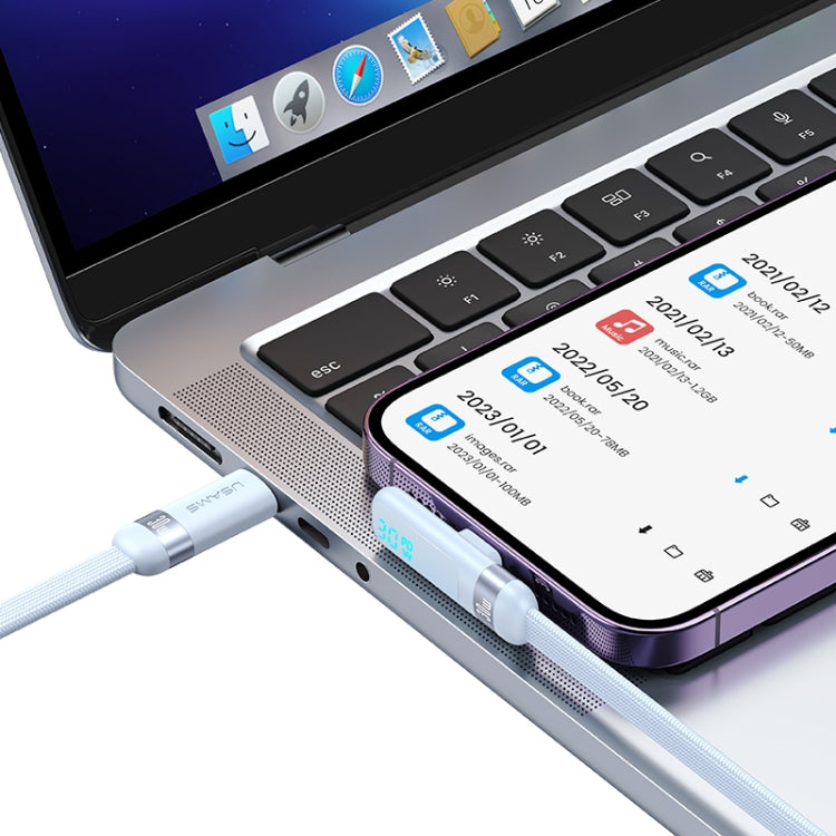 USAMS US-SJ652 PD 30W USB-C/Type-C to 8 Pin Aluminum Alloy Digital Display Fast Charging Elbow Data Cable, Length: 1.2m(Beige) - 2 in 1 Cable by USAMS | Online Shopping South Africa | PMC TechLife | Buy Now Pay Later Mobicred