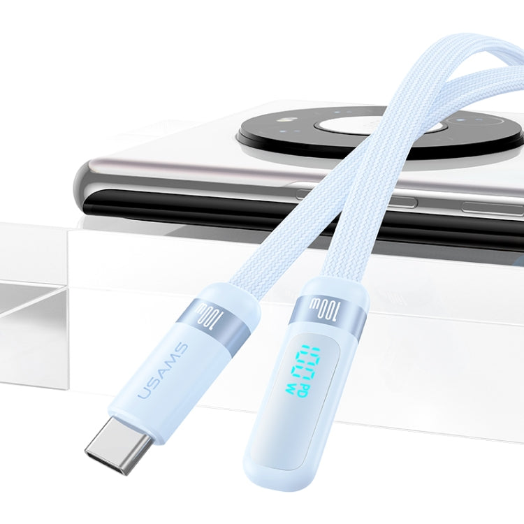USAMS US-SJ653 PD 100W USB-C/Type-C to USB-C/Type-C Aluminum Alloy Digital Display Fast Charging Elbow Data Cable, Length: 1.2m(Beige) - free shipping - PMC TechLife - Order now!