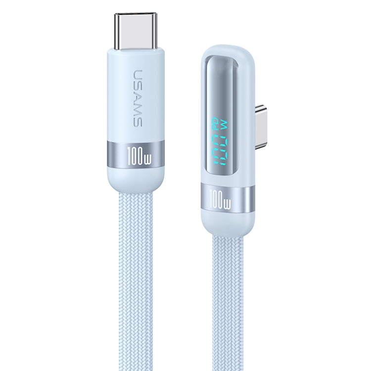 USAMS US-SJ653 PD 100W USB-C/Type-C to USB-C/Type-C Aluminum Alloy Digital Display Fast Charging Elbow Data Cable, Length: 1.2m(Blue) - free shipping - PMC TechLife - Order now!