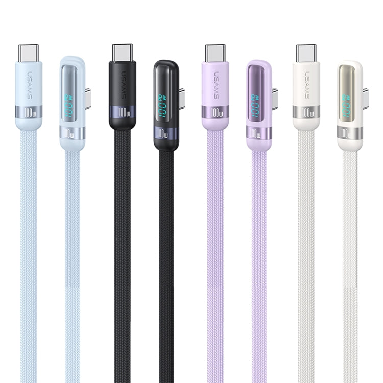USAMS US-SJ653 PD 100W USB-C/Type-C to USB-C/Type-C Aluminum Alloy Digital Display Fast Charging Elbow Data Cable, Length: 1.2m(Blue) - free shipping - PMC TechLife - Order now!