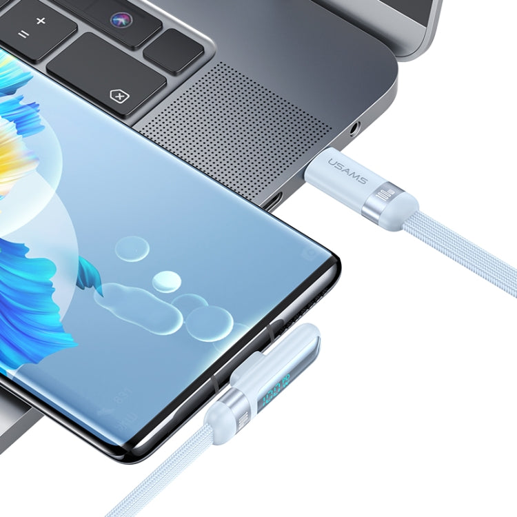 USAMS US-SJ653 PD 100W USB-C/Type-C to USB-C/Type-C Aluminum Alloy Digital Display Fast Charging Elbow Data Cable, Length: 1.2m(Blue) - free shipping - PMC TechLife - Order now!