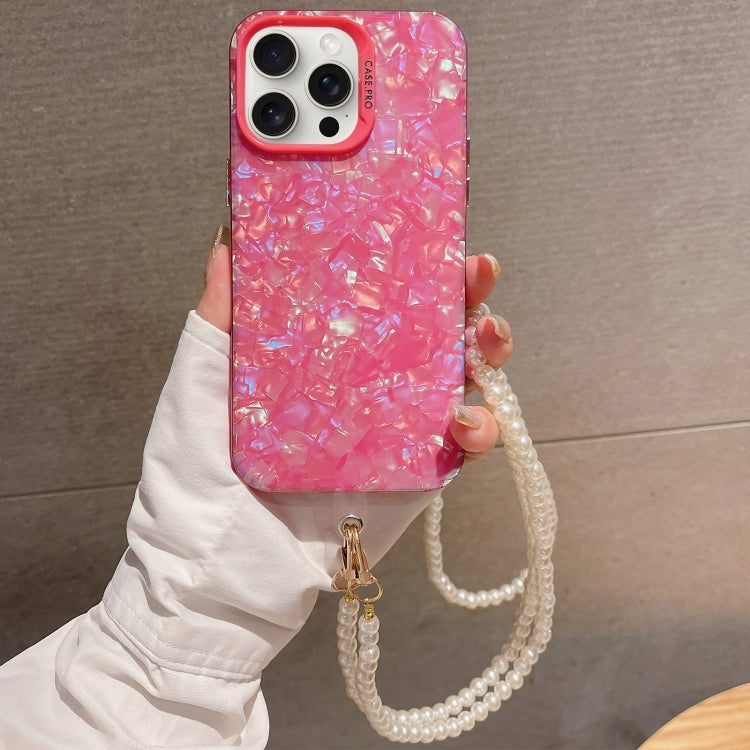 For iPhone 14 Pro Max Shell Texture Crossbody Pearl Chain TPU Hybrid Acrylic Phone Case(Rose Red) - iPhone 14 Pro Max Cases by PMC TechLife | Online Shopping South Africa | PMC TechLife