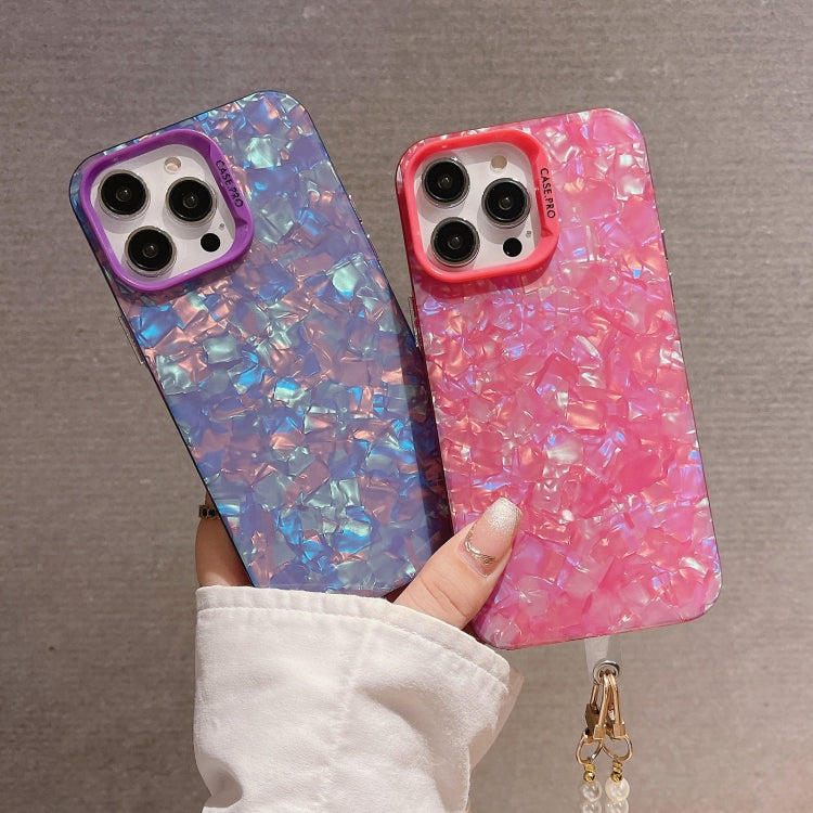 For iPhone 14 Shell Texture Crossbody Pearl Chain TPU Hybrid Acrylic Phone Case(Purple) - iPhone 14 Cases by PMC TechLife | Online Shopping South Africa | PMC TechLife | Buy Now Pay Later Mobicred