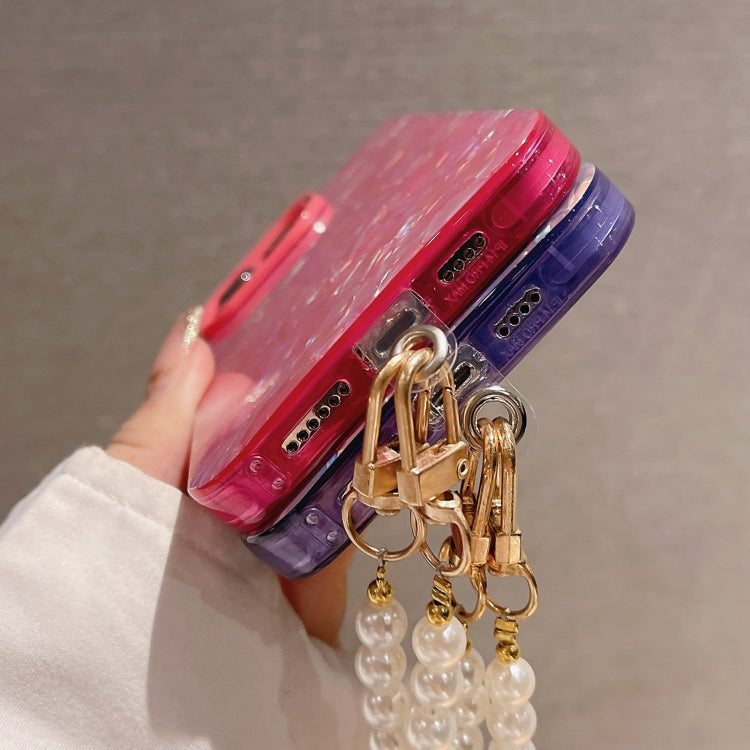 For iPhone 14 Shell Texture Crossbody Pearl Chain TPU Hybrid Acrylic Phone Case(Purple) - iPhone 14 Cases by PMC TechLife | Online Shopping South Africa | PMC TechLife | Buy Now Pay Later Mobicred