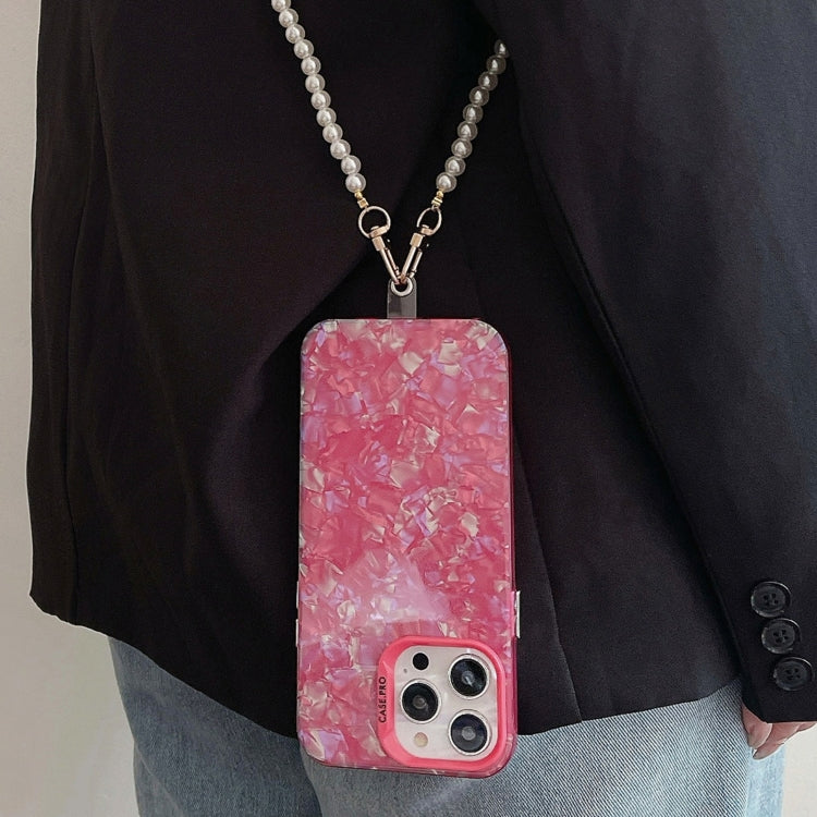 For iPhone 14 Pro Max Shell Texture Crossbody Pearl Chain TPU Hybrid Acrylic Phone Case(Rose Red) - iPhone 14 Pro Max Cases by PMC TechLife | Online Shopping South Africa | PMC TechLife