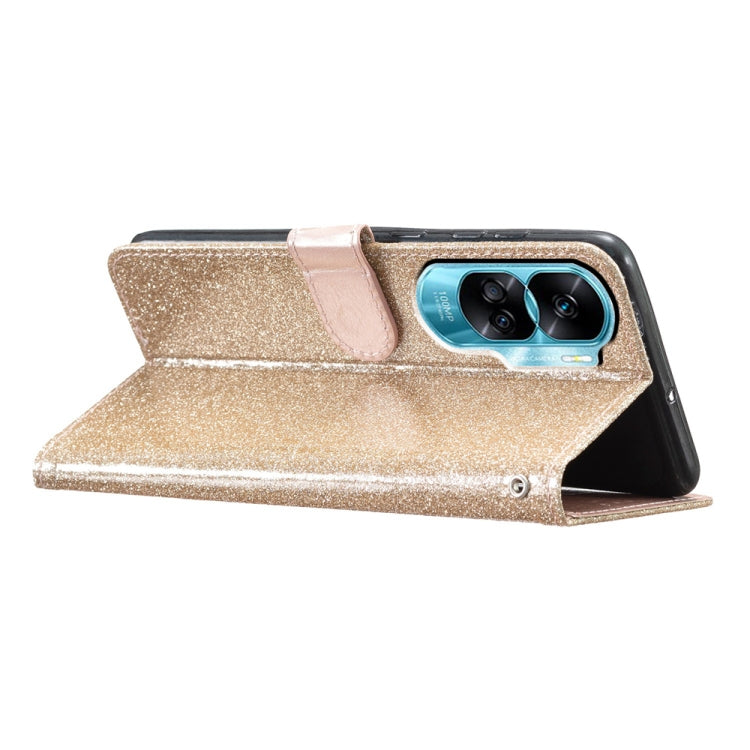 For Honor 90 Lite Glitter Powder Flip Leather Phone Case(Gold) - Honor Cases by PMC TechLife | Online Shopping South Africa | PMC TechLife | Buy Now Pay Later Mobicred