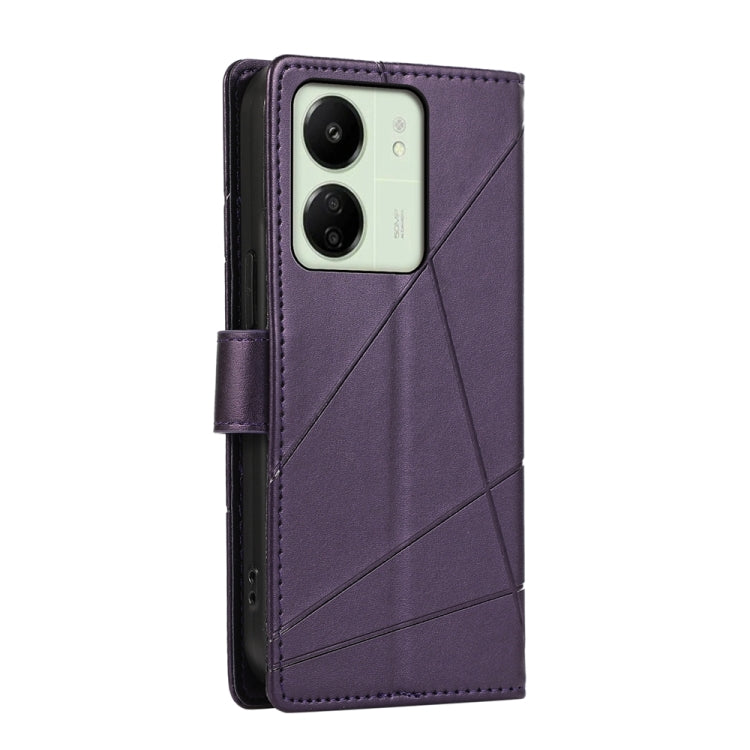 For Xiaomi Redmi 13C PU Genuine Leather Texture Embossed Line Phone Case(Purple) - free shipping - PMC TechLife - Order now!