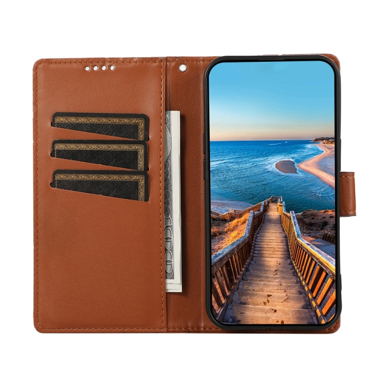 For Xiaomi Redmi Note 13 4G PU Genuine Leather Texture Embossed Line Phone Case(Brown) - Note 13 Cases by PMC TechLife | Online Shopping South Africa | PMC TechLife | Buy Now Pay Later Mobicred