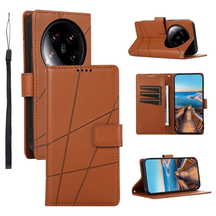 For Xiaomi 14 Ultra PU Genuine Leather Texture Embossed Line Phone Case(Brown) - 14 Ultra Cases by PMC TechLife | Online Shopping South Africa | PMC TechLife | Buy Now Pay Later Mobicred