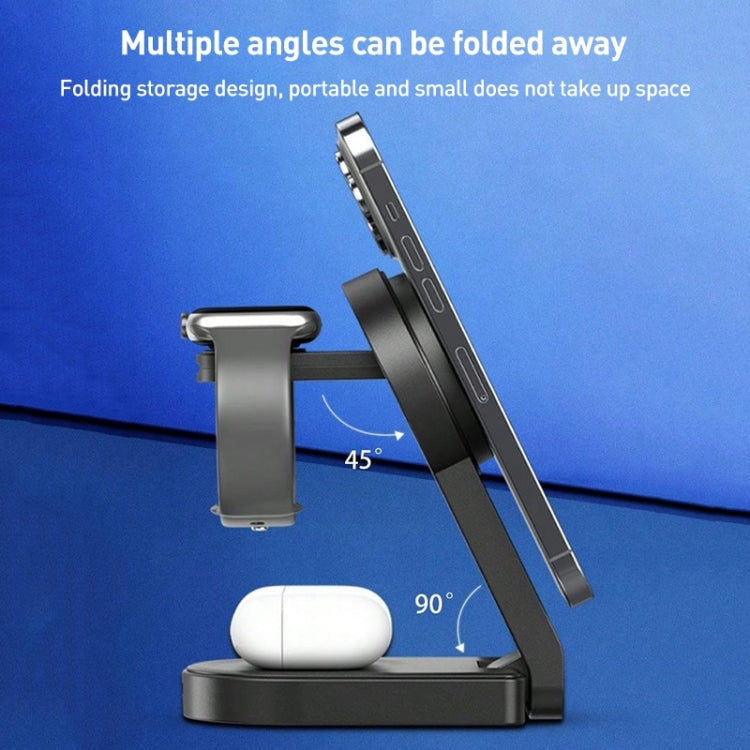 B-23 3 in 1 Foldable Magnetic Wireless Charger Phone Holder, Plug:EU Plug(Black) - Wireless Charger by PMC TechLife | Online Shopping South Africa | PMC TechLife