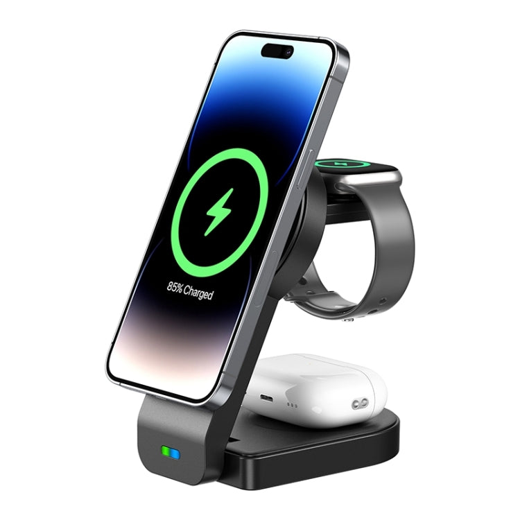 B-23 3 in 1 Foldable Magnetic Wireless Charger Phone Holder, Plug:US Plug(Black) - Wireless Charger by PMC TechLife | Online Shopping South Africa | PMC TechLife
