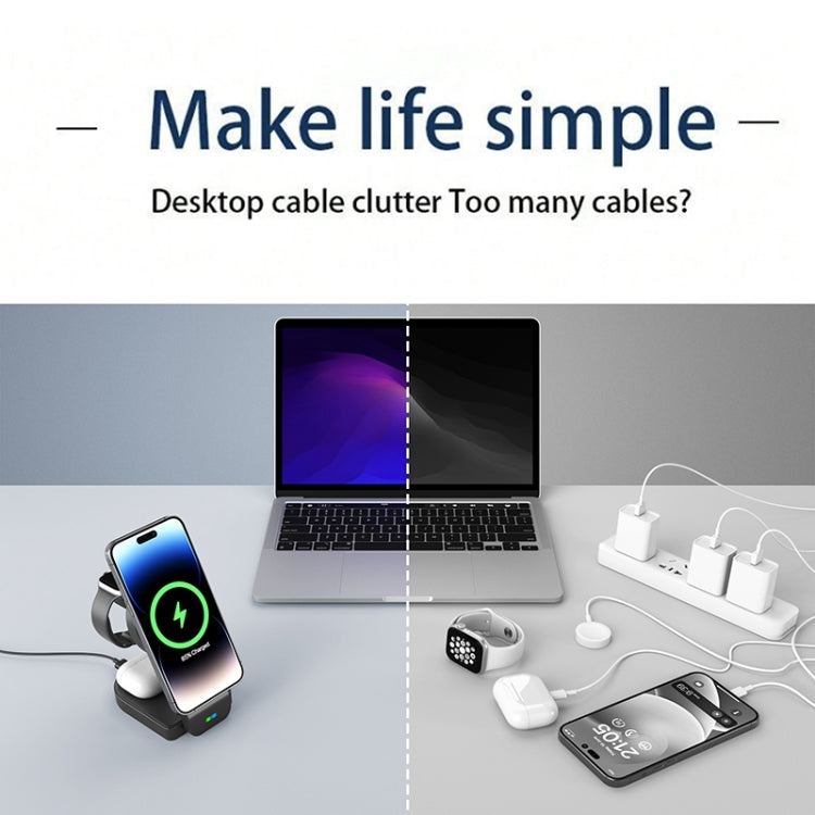 B-23 3 in 1 Foldable Magnetic Wireless Charger Phone Holder, Plug:US Plug(White) - Wireless Charger by PMC TechLife | Online Shopping South Africa | PMC TechLife