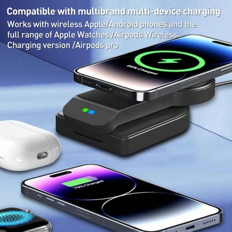B-23 3 in 1 Foldable Magnetic Wireless Charger Phone Holder, Plug:UK Plug(Black) - Wireless Charger by PMC TechLife | Online Shopping South Africa | PMC TechLife