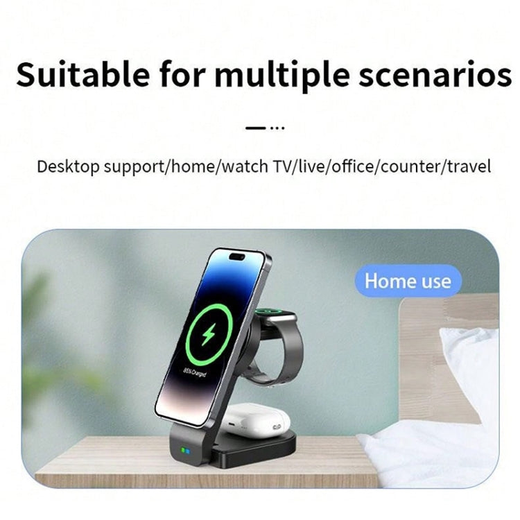 B-23 3 in 1 Foldable Magnetic Wireless Charger Phone Holder, Plug:AU Plug(Black) - Wireless Charger by PMC TechLife | Online Shopping South Africa | PMC TechLife