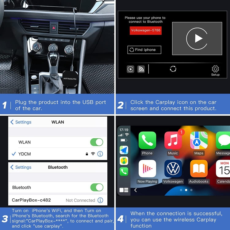 USB + USB-C / Type-C Wired to Wireless Carplay Adapter(Black) - free shipping - PMC TechLife - Order now!