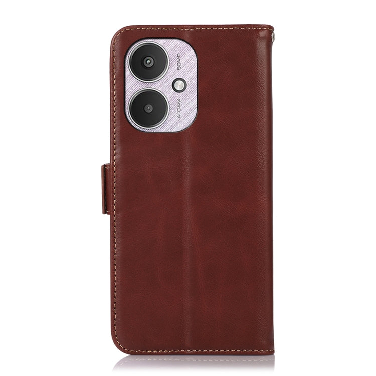 For Xiaomi Redmi 13C 4G/5G/Poco C65/Poco M6 Magnetic Crazy Horse Texture Genuine Leather RFID Phone Case(Brown) - Xiaomi Cases by PMC TechLife | Online Shopping South Africa | PMC TechLife | Buy Now Pay Later Mobicred