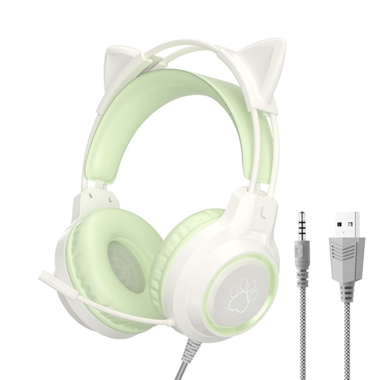 G35 Cute Cat RGB Head-mounted Wired Gaming Earphone(Green) - free shipping - PMC Jewellery - Order now!
