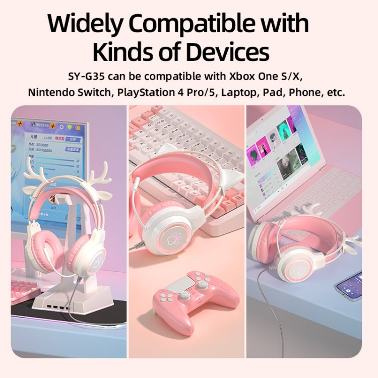 G35 Cute Cat RGB Head-mounted Wired Gaming Earphone(Pink) - Multimedia Headset by PMC Jewellery | Online Shopping South Africa | PMC Jewellery | Buy Now Pay Later Mobicred