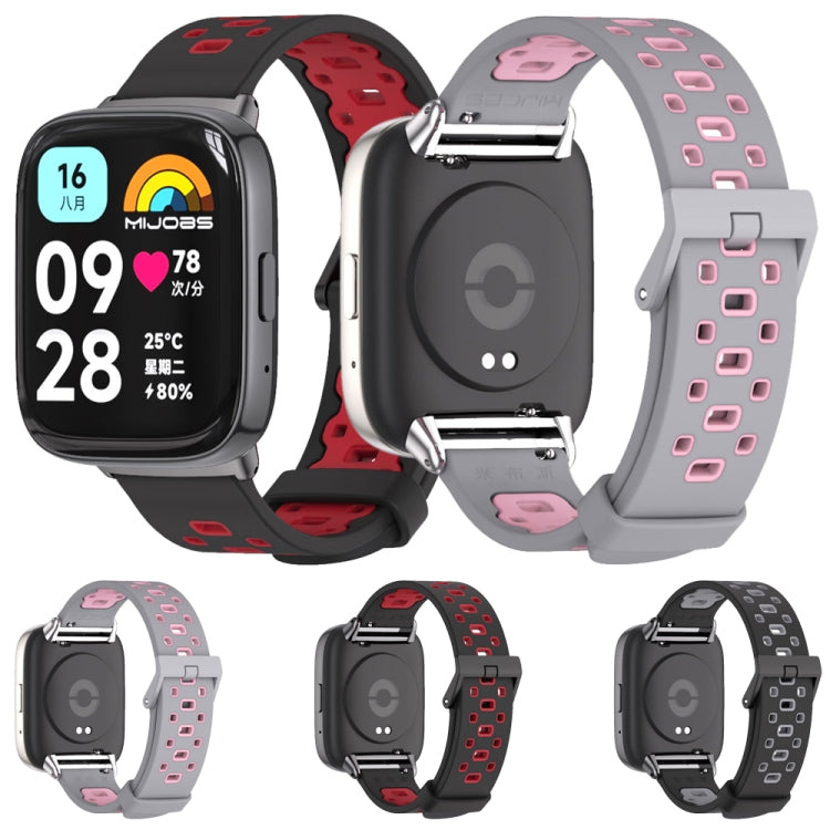 For Redmi Watch 3 Lite / Watch 3 Active Mijobs Square Hole Breathable TPU Watch Band(Black Red) - Watch Bands by MIJOBS | Online Shopping South Africa | PMC TechLife | Buy Now Pay Later Mobicred