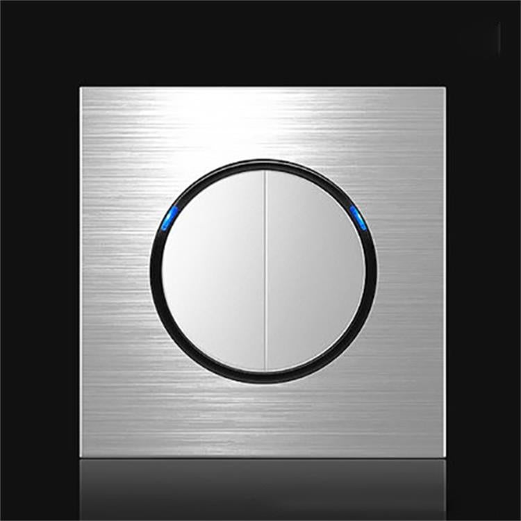 86mm Gray Aluminum Wire Drawing LED Switch Panel, Style:Two Open Dual Control -  by PMC Jewellery | Online Shopping South Africa | PMC Jewellery | Buy Now Pay Later Mobicred
