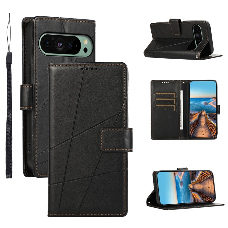 For Google Pixel 9 PU Genuine Leather Texture Embossed Line Phone Case(Black) - Google Cases by PMC TechLife | Online Shopping South Africa | PMC TechLife | Buy Now Pay Later Mobicred