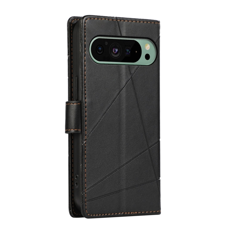 For Google Pixel 9 PU Genuine Leather Texture Embossed Line Phone Case(Black) - Google Cases by PMC TechLife | Online Shopping South Africa | PMC TechLife | Buy Now Pay Later Mobicred