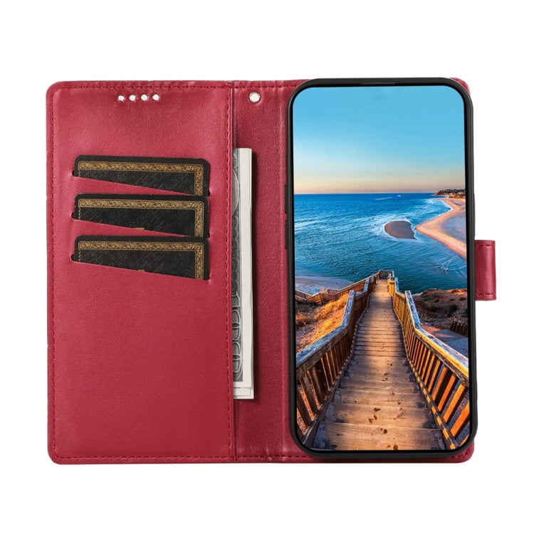 For Google Pixel 9 PU Genuine Leather Texture Embossed Line Phone Case(Red) - Google Cases by PMC TechLife | Online Shopping South Africa | PMC TechLife | Buy Now Pay Later Mobicred