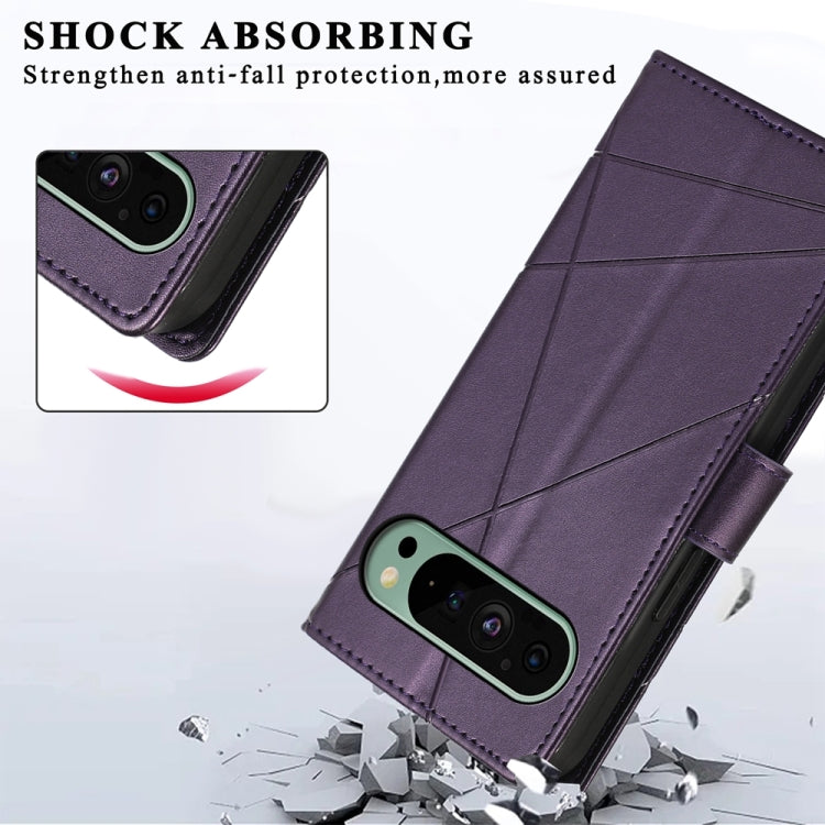 For Google Pixel 9 PU Genuine Leather Texture Embossed Line Phone Case(Purple) - Google Cases by PMC TechLife | Online Shopping South Africa | PMC TechLife | Buy Now Pay Later Mobicred