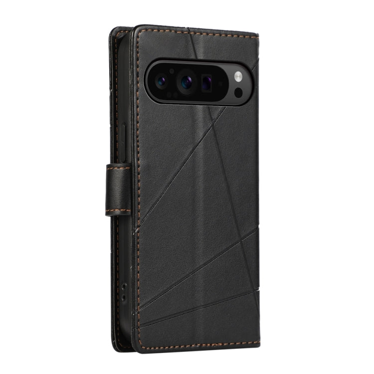 For Google Pixel 9 Pro PU Genuine Leather Texture Embossed Line Phone Case(Black) - Google Cases by PMC TechLife | Online Shopping South Africa | PMC TechLife | Buy Now Pay Later Mobicred