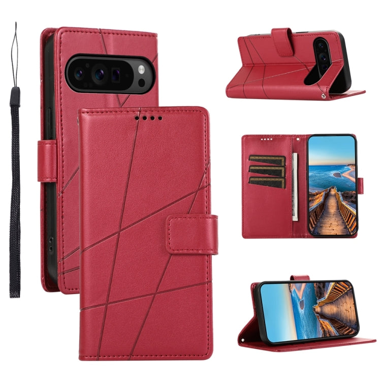 For Google Pixel 9 Pro PU Genuine Leather Texture Embossed Line Phone Case(Red) - Google Cases by PMC TechLife | Online Shopping South Africa | PMC TechLife | Buy Now Pay Later Mobicred