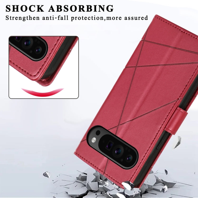 For Google Pixel 9 Pro PU Genuine Leather Texture Embossed Line Phone Case(Red) - Google Cases by PMC TechLife | Online Shopping South Africa | PMC TechLife | Buy Now Pay Later Mobicred