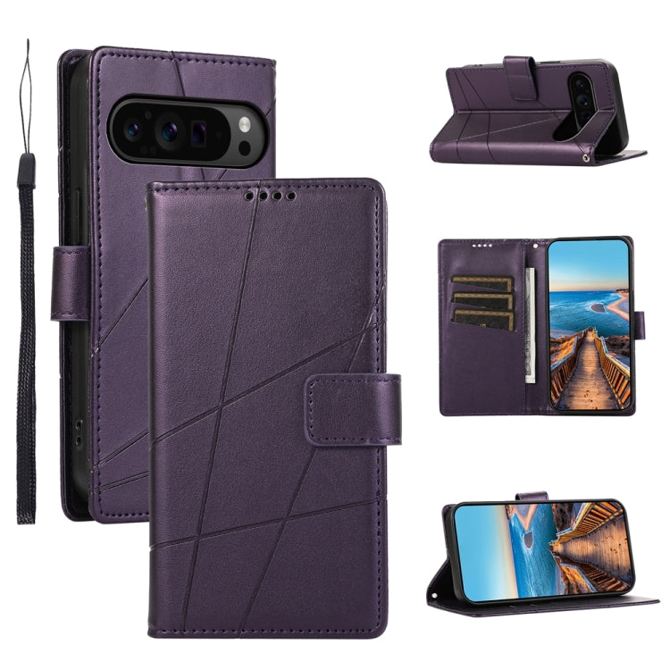 For Google Pixel 9 Pro PU Genuine Leather Texture Embossed Line Phone Case(Purple) - Google Cases by PMC TechLife | Online Shopping South Africa | PMC TechLife | Buy Now Pay Later Mobicred