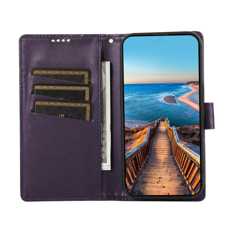 For Google Pixel 9 Pro PU Genuine Leather Texture Embossed Line Phone Case(Purple) - Google Cases by PMC TechLife | Online Shopping South Africa | PMC TechLife | Buy Now Pay Later Mobicred
