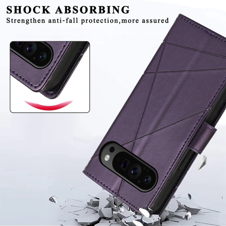 For Google Pixel 9 Pro PU Genuine Leather Texture Embossed Line Phone Case(Purple) - Google Cases by PMC TechLife | Online Shopping South Africa | PMC TechLife | Buy Now Pay Later Mobicred