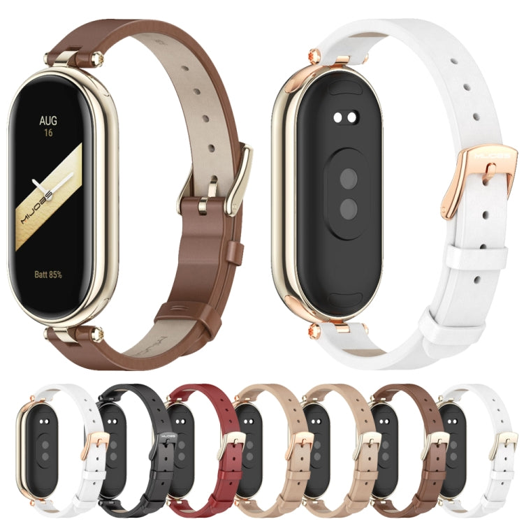 For Xiaomi Smart Band 10 / 9 / 8 Mijobs First Layer Cowhide Watch Band(Apricot Light Gold) - free shipping - PMC TechLife - Order now!