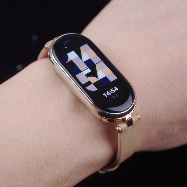 For Xiaomi Mi Band 8 / 9 / 9 NFC Mijobs First Layer Cowhide Watch Band(Red Light Gold) - Watch Bands by MIJOBS | Online Shopping South Africa | PMC TechLife | Buy Now Pay Later Mobicred