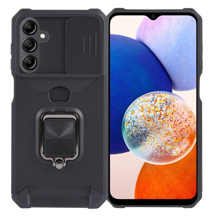 For Samsung Galaxy A15 Camera Shield Card Slot PC+TPU Phone Case(Black) - Galaxy Phone Cases by PMC TechLife | Online Shopping South Africa | PMC TechLife