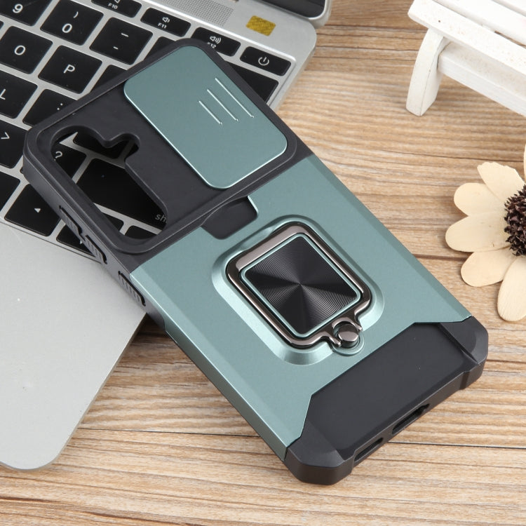 For Samsung Galaxy S24 5G Camera Shield Card Slot PC+TPU Phone Case(Dark Green) - Galaxy S24 5G Cases by PMC TechLife | Online Shopping South Africa | PMC TechLife