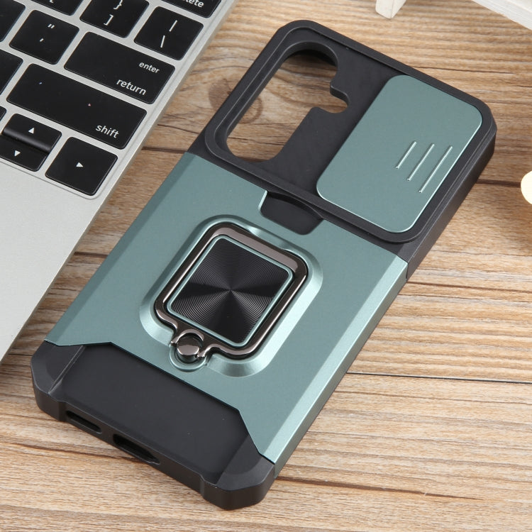 For Samsung Galaxy S24 5G Camera Shield Card Slot PC+TPU Phone Case(Dark Green) - Galaxy S24 5G Cases by PMC TechLife | Online Shopping South Africa | PMC TechLife
