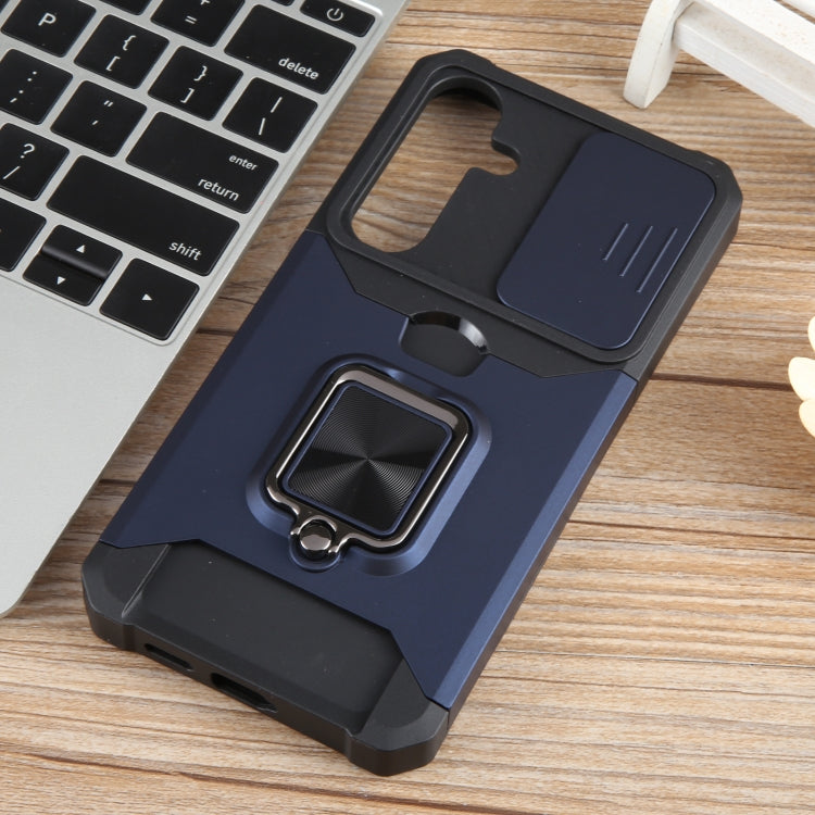 For Samsung Galaxy S24+ 5G Camera Shield Card Slot PC+TPU Phone Case(Blue) - Galaxy S24+ 5G Cases by PMC TechLife | Online Shopping South Africa | PMC TechLife