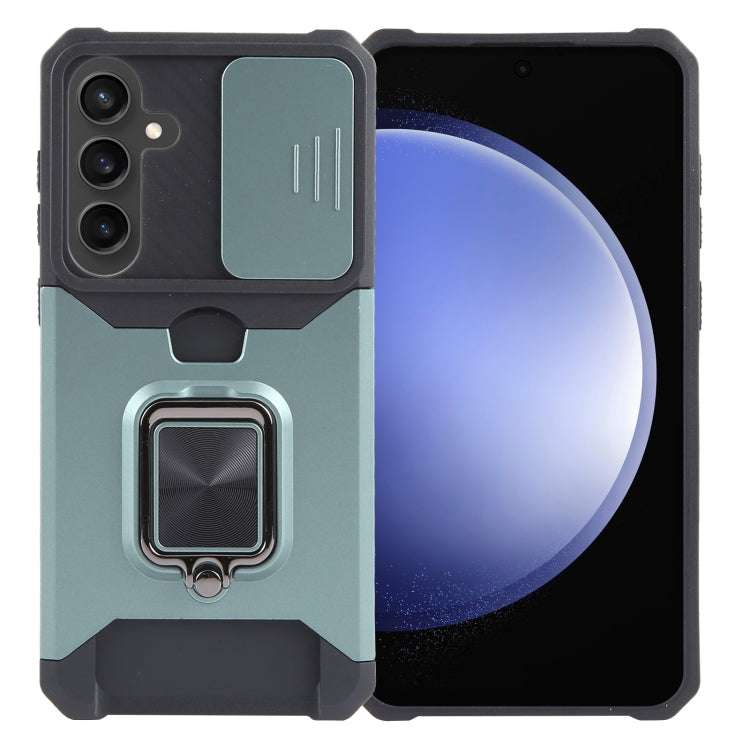 For Samsung Galaxy S24+ 5G Camera Shield Card Slot PC+TPU Phone Case(Dark Green) - Galaxy S24+ 5G Cases by PMC TechLife | Online Shopping South Africa | PMC TechLife