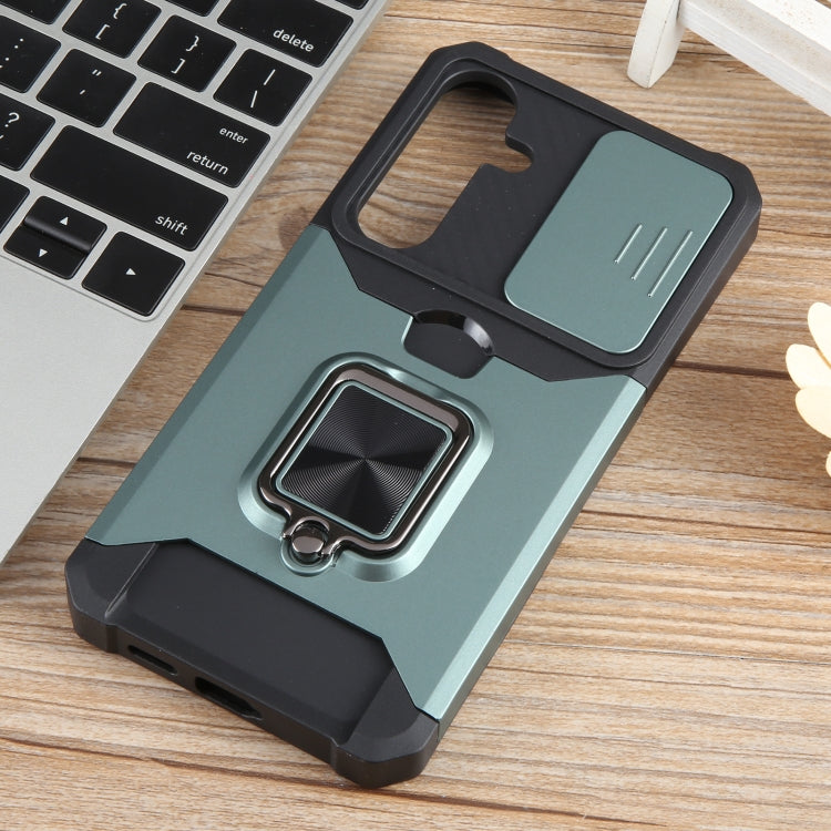 For Samsung Galaxy S24+ 5G Camera Shield Card Slot PC+TPU Phone Case(Dark Green) - Galaxy S24+ 5G Cases by PMC TechLife | Online Shopping South Africa | PMC TechLife