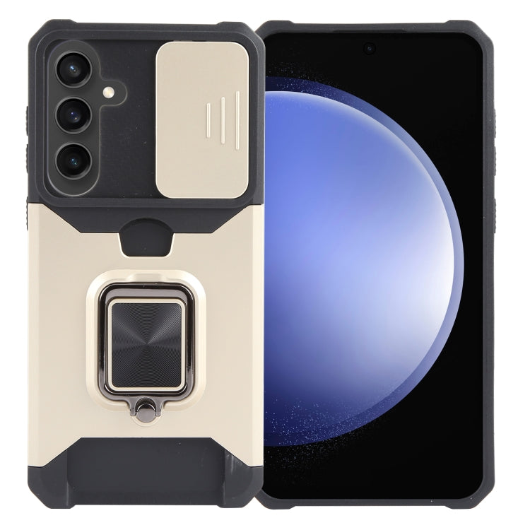 For Samsung Galaxy S24+ 5G Camera Shield Card Slot PC+TPU Phone Case(Gold) - Galaxy S24+ 5G Cases by PMC TechLife | Online Shopping South Africa | PMC TechLife