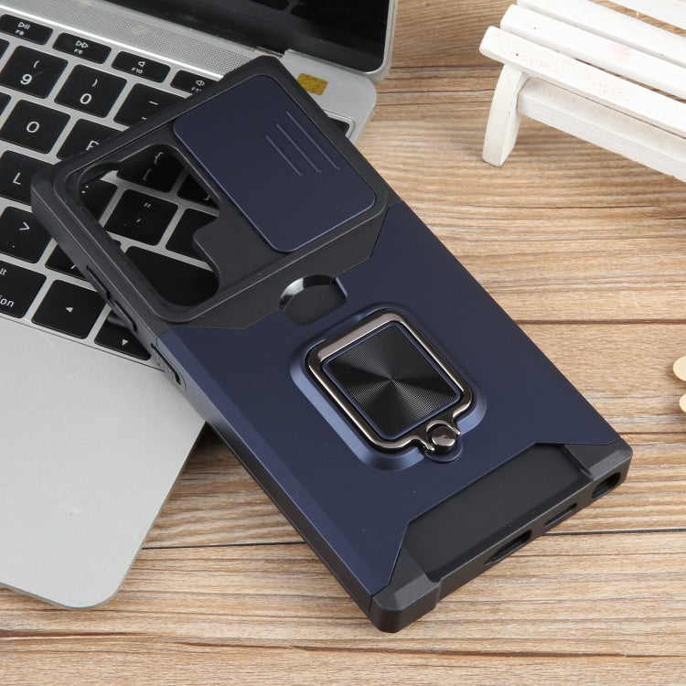 For Samsung Galaxy S24 Ultra 5G Camera Shield Card Slot PC+TPU Phone Case(Blue) - Galaxy S24 Ultra 5G Cases by PMC TechLife | Online Shopping South Africa | PMC TechLife