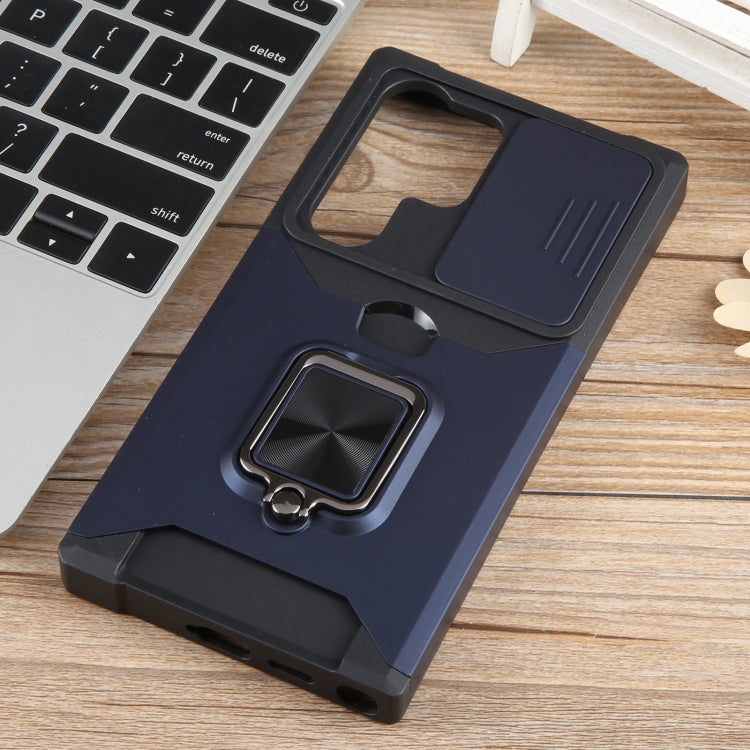 For Samsung Galaxy S24 Ultra 5G Camera Shield Card Slot PC+TPU Phone Case(Blue) - Galaxy S24 Ultra 5G Cases by PMC TechLife | Online Shopping South Africa | PMC TechLife