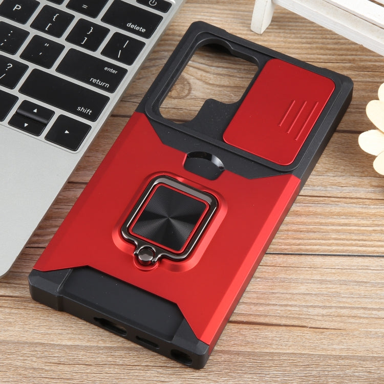 For Samsung Galaxy S24 Ultra 5G Camera Shield Card Slot PC+TPU Phone Case(Red) - Galaxy S24 Ultra 5G Cases by PMC TechLife | Online Shopping South Africa | PMC TechLife