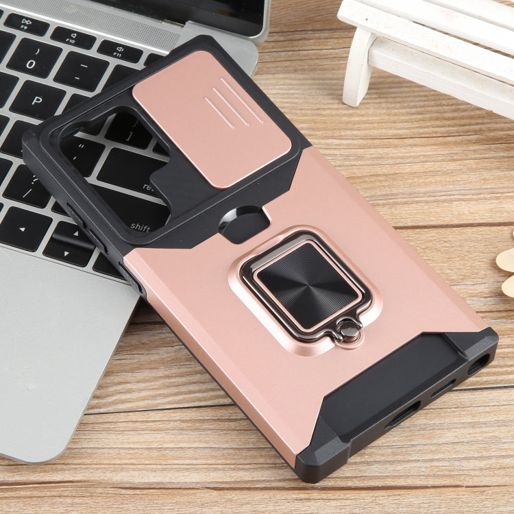 For Samsung Galaxy S24 Ultra 5G Camera Shield Card Slot PC+TPU Phone Case(Rose Gold) - Galaxy S24 Ultra 5G Cases by PMC TechLife | Online Shopping South Africa | PMC TechLife
