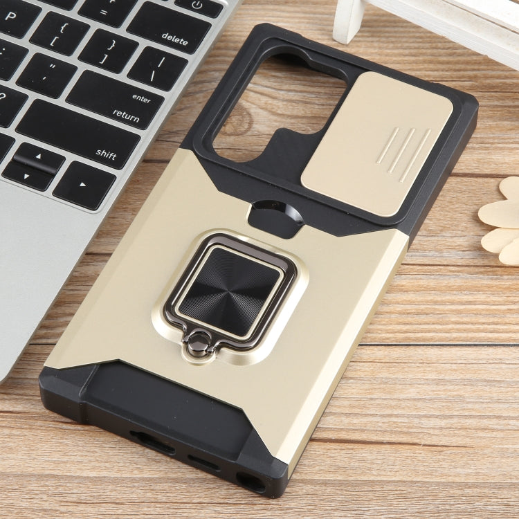 For Samsung Galaxy S24 Ultra 5G Camera Shield Card Slot PC+TPU Phone Case(Gold) - Galaxy S24 Ultra 5G Cases by PMC TechLife | Online Shopping South Africa | PMC TechLife