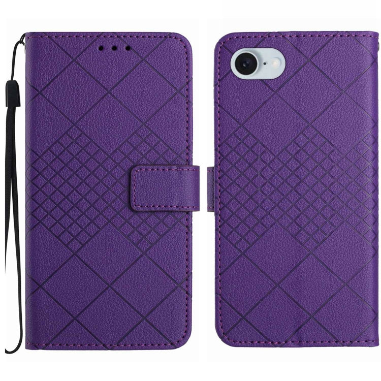 For iPhone 16e Rhombic Grid Texture Leather Phone Case(Purple) - iPhone 16e Cases by PMC TechLife | Online Shopping South Africa | PMC TechLife | Buy Now Pay Later Mobicred