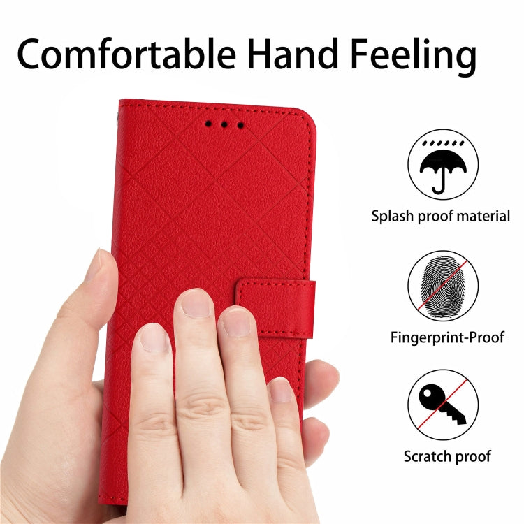 For iPhone 16e Rhombic Grid Texture Leather Phone Case(Red) - iPhone 16e Cases by PMC TechLife | Online Shopping South Africa | PMC TechLife | Buy Now Pay Later Mobicred